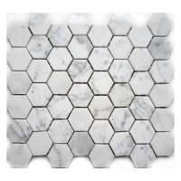 Hotel Residential Hexagon Carrara White 2inch Marble Inkjet Glazed Stone Mosaic Tile