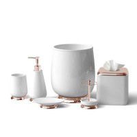 Ceramic White Glaze Bath Accessories Set with Metal Base