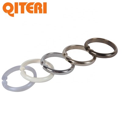 Brushed nickel shower white curtain rings with hooks