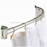 Metal adjustable brushed nickel bathroom curved long shower curtain rod